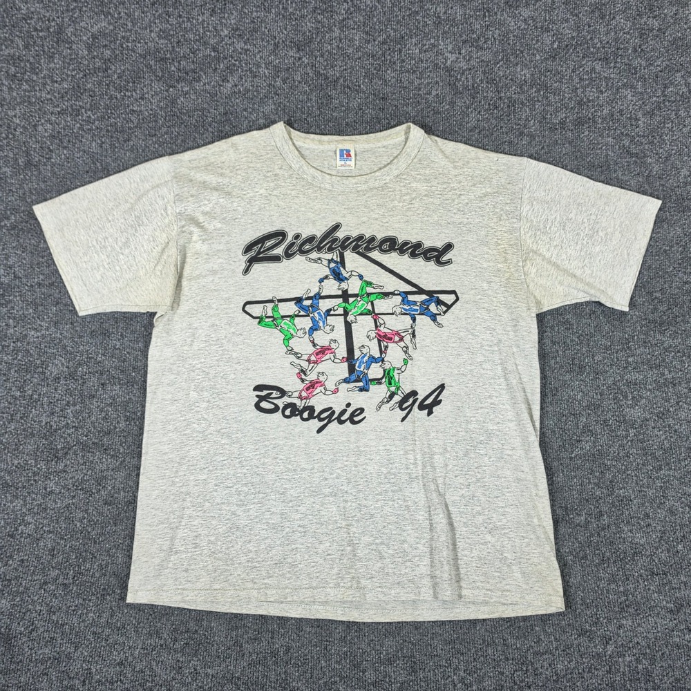 Vintage 1994 Russell Athletic Richmond Boogie Skydiving T-Shirt Mens XL Gray USA
